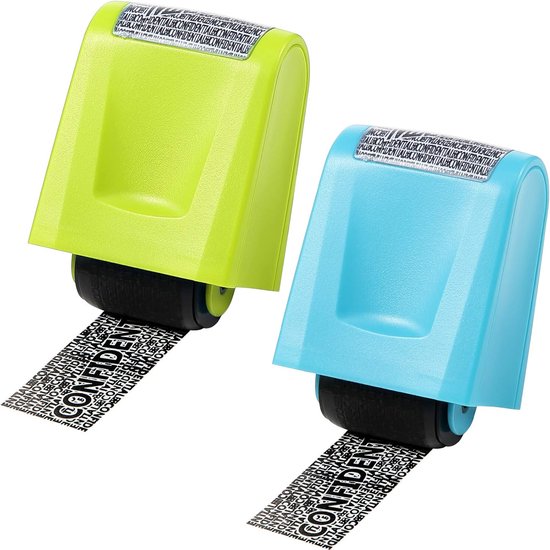 2 Pcs Identiteitsstempels om Diefstal te Voorkomen - Identiteitsbeschermer met Rol - Brede Rol Veiligheidstempel (Groen en Blauw, Medium) van Merkloos	