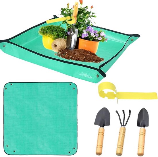 2 pcs plant mats - waterproof ring labels - green waterproof mat for garden - repotting mat - plant cushion - suitable for planting and repotting - bring 3 garden tools van VANKEY