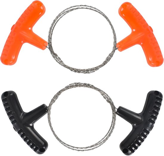 2 Pcs Stainless Steel Wire Saw - Hand Pocket Serrated Saw Cable - Outdoor Survival Wire Saw for Wood with Handle - 70cm Rope Saw for Bushcraft Camping en Noodsituaties van Merkloos	