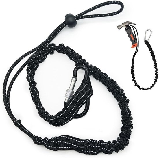 2 Pcs Tool Key Band - Tool Line Fall Protection - Tool Rope met Carabiner - Elastic Safety Rope met Aluminium Carabiner voor Dakwerk en Veiligheid van Merkloos	