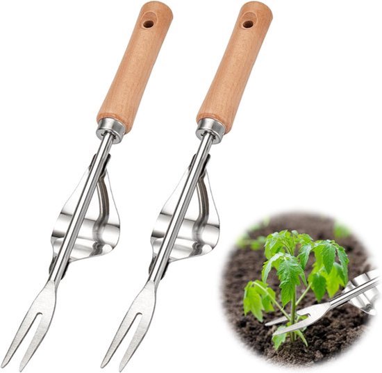 2 pcs Tuin Handgereedschap - RVS Onkruidsnijder - Wortelapparaat van Kwaliteitsstaal - Tuin Handwieder - Worteljager - Tuinieren - Graafvork