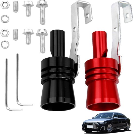2 Pcs Turbo Sound Simulator Whistle - Uitlaatgeluid Versterker - Geluidsgenerator Auto - Aluminium Legering - Voor Alle Auto Modellen - Rood Zwart van Merkloos	