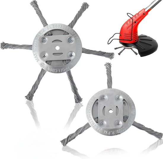 2 Piece Lawn Mower Weed Brush - Steel Wire Lawn Mower Accessories - Brush Cutter Weed Brush for Cordless Lawn Mowers van Merkloos	