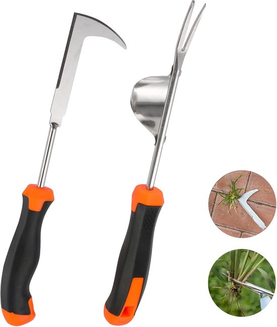 2 Piece Set - Weed Knife - Weed Cutter - Stainless Steel - Root Stud with Handle - Weed Tools for Digging - Weeding - Transplanting - Uprooting Dandelion Cutter - Grout Scraper van Merkloos	