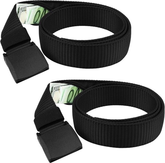 2 Pieces Nylon Canvas Straps met Verborgen Compartiment - 110 x 3.2cm - Verstelbare Geen-Gat Strap - Canvas Stof Riem - Verstelbare Werkriem Voor Buiten - Reizen en Jogging van Merkloos	