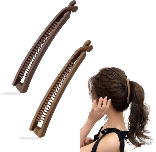 2 Pieces Ponytail Banana Pin Fish Clips Long Hair Vintage Banana Hair Clips voor Vrouwen - Meisjes - Fishing Teeth Claws Light Coffee Dark Coffee van Merkloos	