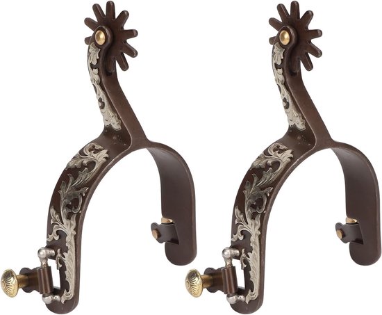 2 Pieces Western Cowboy SpursHandmade Genuine Leather Equestrian Spur with Swivel Gear, Spur Strap Vintage Bronze Low Carbon Steel Riding Accessories for Horse van Merkloos	
