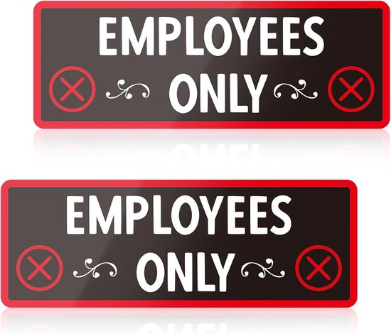 2 Pieces Workers Sign Stickers - 23x8cm Acrylic Employees Only Sign - Strong Glue for Door Office Business Outdoor - White Letters on Black Background van Merkloos	