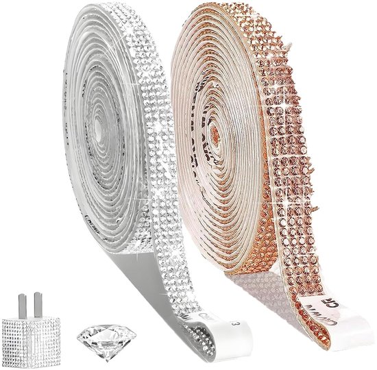 2 rollen zelfklevende strassteentjes - glittersteentjes - strasband - voor doe-het-zelf decoratie - cadeau - telefoon - bruiloft - knutselen - versieren van Merkloos	
