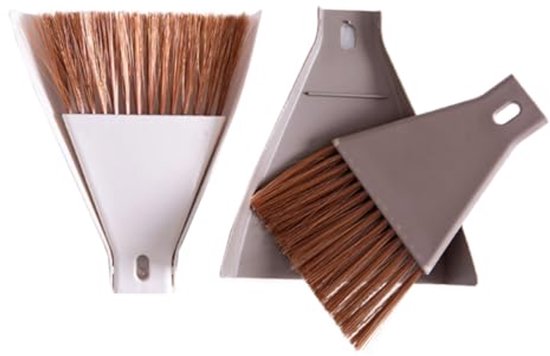 2 sets mini plastic bezem en stoffer, draagbare schoonmaakset met ophanghaak voor bureau, toetsenbord, huisdierennest en smalle ruimtes, koffie en beige. van Merkloos	