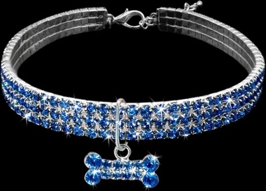 2 STKS Bling Strass Halsband Kristal Puppy Chihuahua Huisdier Halsbanden Leiband Voor Kleine Honden Mascotas Accessoires, Maat: S (Blauw)