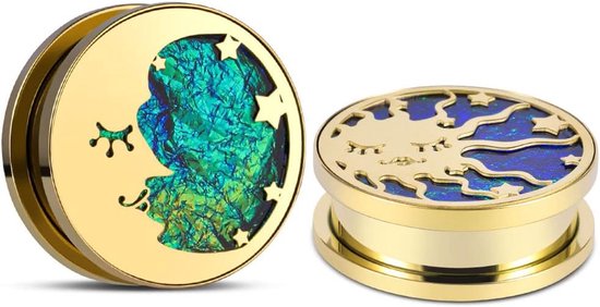 2 STKS Zon Maan Oormeters Schroef Oor Tunnels Plugs Vlees Brancards Piercing Oorbellen Hangers Expander 0g-1 "(8mm-25mm)
