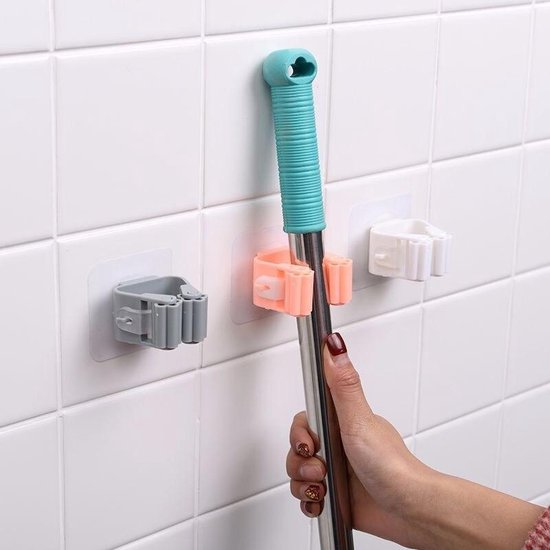 2 Stuk Bezem Of Mop Ophangsyteem -Hanger Achter de Deuren - Op Muren - Organisator Haak - Badkamer Accwssoires - keuken Storage - Tool Grijs - van Merkloos	