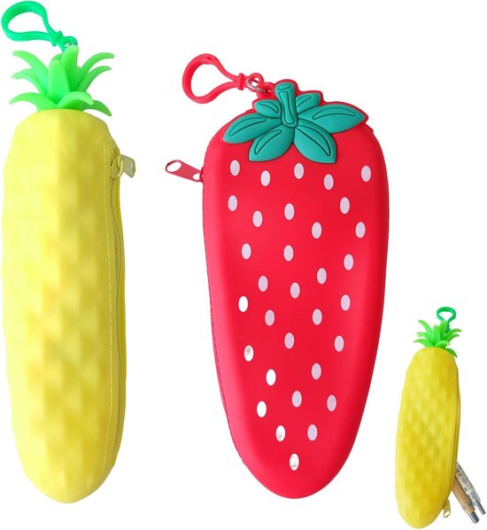 2 Stuk Fruit Vorm Potlood Case, Zachte Siliconen Potlood Case, Cartoon Siliconen Potlood Bag, Creatieve Siliconen Pen Bag, voor Kantoor Pen, Potlood