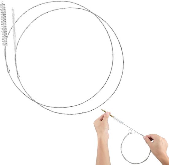 2 stuks, 100 cm, reinigingsborstelset voor koelkastafvoer en rietje, flexibel en krasvrij, roestvrij staal, lang, 0,6/1,2 cm, buisborstel tegen verstopping