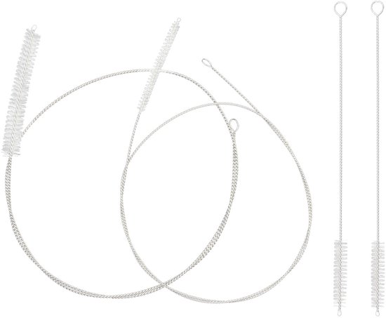 2 stuks, 100 cm, rietjesreinigingsborstel, lange nylon melkbuisborstel, met 2 stuks rietjesborstels van 24 cm, voor rietjes, slangen, theepotten, koffiemachines (wit)