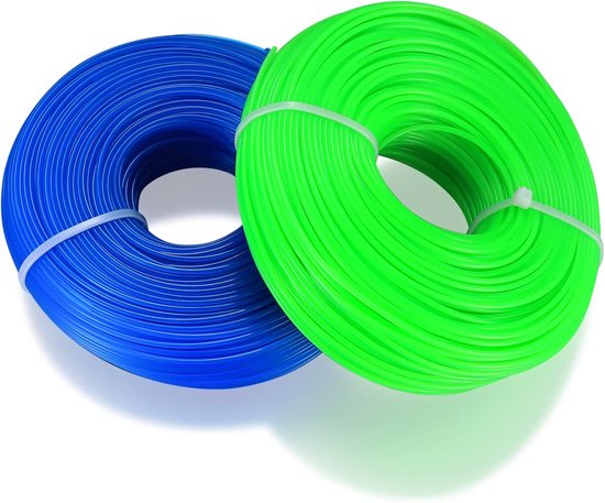 2 stuks 1,6 mm trimmerdraad, in totaal 200 m nylon maaidraad, bosmaaierdraad, trimmerdraad voor grastrimmer, reservekabel voor park, tuin, tuin, gras, onkruid, blauw, groen, 100 m x 2 stuks van Merkloos	
