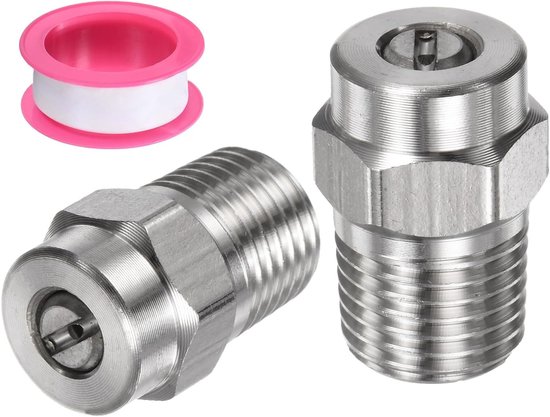 2 Stuks 25 Graden 1/4 Inch NPT Mannetje Drukreiniger Spuitmondjes - RVS met Afplaktape voor Effectieve Reiniging en Verzorging van Diverse Oppervlakken