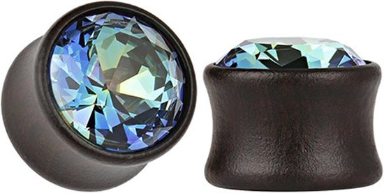 2 stuks 8-16 mm flesh tunnel plug, houten plug flesh tunnel met zirkonia, kleurrijke houten oorbellen voor mannen vrouwen lichaamspiercing sieraden