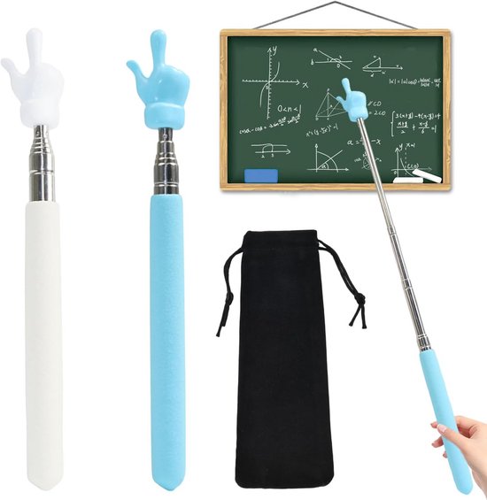 2 stuks aanwijsstokken, uitschuifbaar, telescopische leraarwijzers, intrekbare aanwijsstok, roestvrij staal, telescoopstang met antislip handgreep, voor klaslokaal, vergaderingen, toespraken