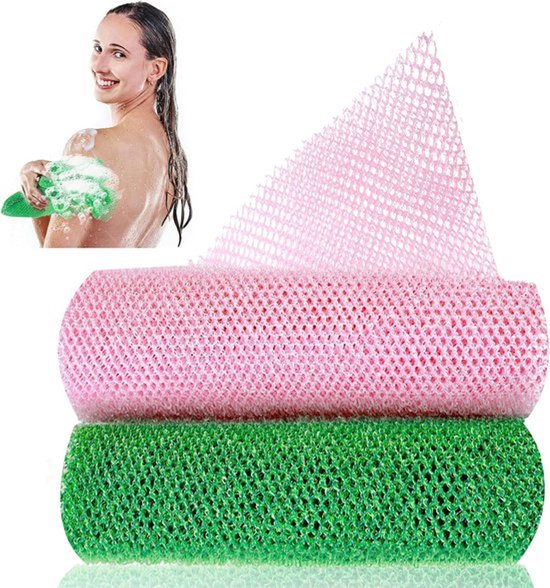 2 stuks Afrikaanse peelingnet voor het lichaam, Afrikaanse badspons, douchespons voor het hele lichaam, rugreiniger, huidverzachter voor alle huidtypen, rug- en lichaamsscrub