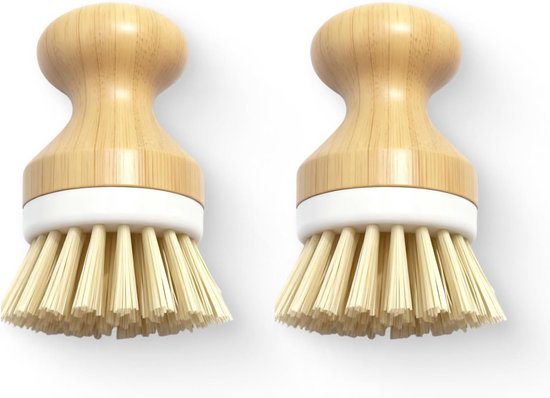 2 stuks bamboe handborstel, keukenhandborstel voor vaatwerk, potten en pannen, duurzame reinigingsborstel met ergonomische greep, krasvrij voor gootsteen, fornuis en keukenreiniging