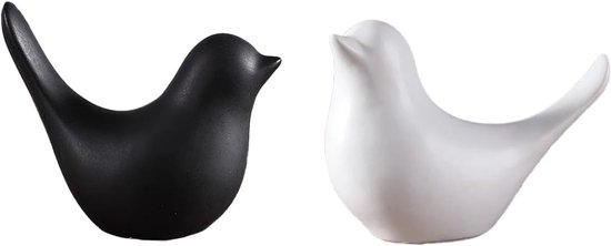 2 Stuks Bird Figurines - Keramische Vogel - Woonkamer Decor - Sculptures Home Decor - voor Salontafels - Toonbanken - Bureaus (Zwart en Wit) van Merkloos	