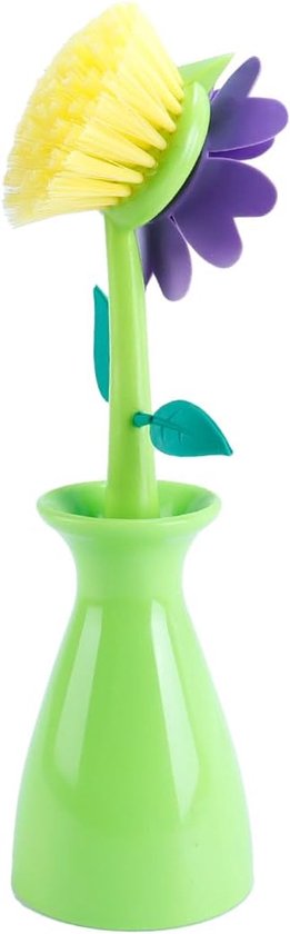 2 stuks bloemvormige reinigingsborstels met afneembare handgreep voor keuken, badkamer, toilet, kom, vaat, potreiniger, groen