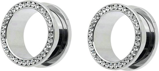 2 stuks chirurgisch staal meters voor oren, zilveren tunnels voor vrouwen oren met Cubic Zirconia oorbel meters kit