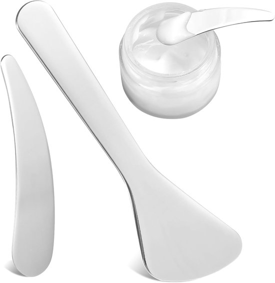 2 stuks cosmeticaspatels, roestvrij stalen make-up gebogen spatel, mini-crèmespatel, cosmeticaspatel, applicatorlepel voor crème, masker, lotion, vochtinbrengende crème van Merkloos	