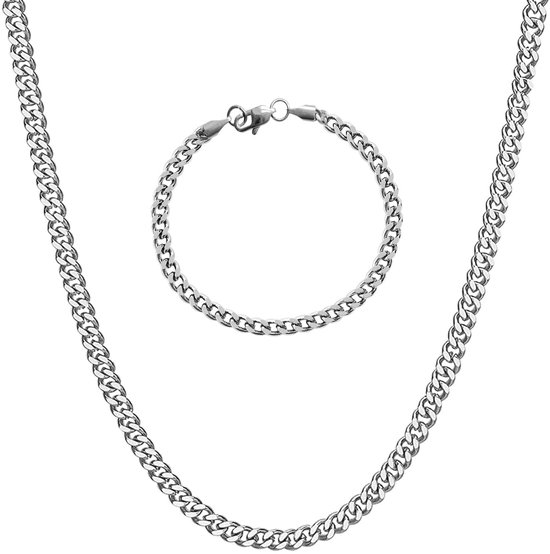 2 stuks Cubaanse ketting armband set voor mannen, 3,5/5/6/7/8 mm brede mannenarmband, 316L roestvrij staal, Cubaanse schakels, voor jongens, hiphop, lengte 46/51/56/61/66 cm