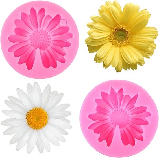 2 Stuks Daisy Bloem Kaars Mallen - Siliconen Roze Mallen Voor Kaars Maken - Boter Cake Zachte Unieke 3D DIY Klei Zeep Maken