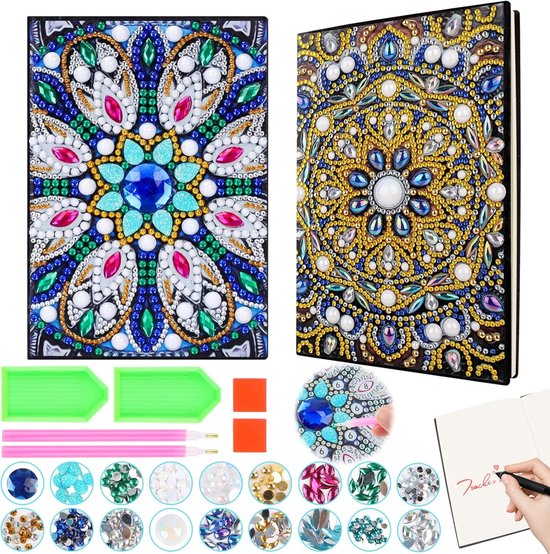 2 stuks Diamond Painting Mandala A5 notitieboek - knutselset voor kinderen vanaf 6 - 7 - 8 - 9 - 10 jaar - 5D DIY Diamond Pasted Painting - notitieboeket - knutselen - meisjes - cadeau - creatief speelgoed voor meisjes van 10 van Joy Toy