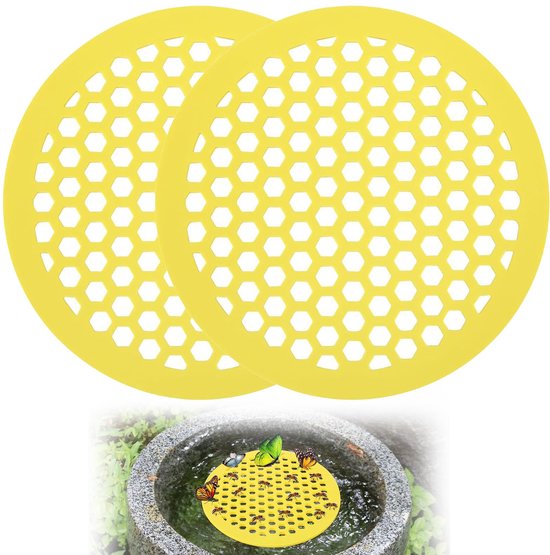 2 stuks drijvend bijeneiland - tuinbijenwaterbak - ronde bijendrinkbak - tuinbijen-, vlinder- en insectenwaterbak - perfect voor buitentuinen, op patio's en zonnige plekken - geel van Merkloos	