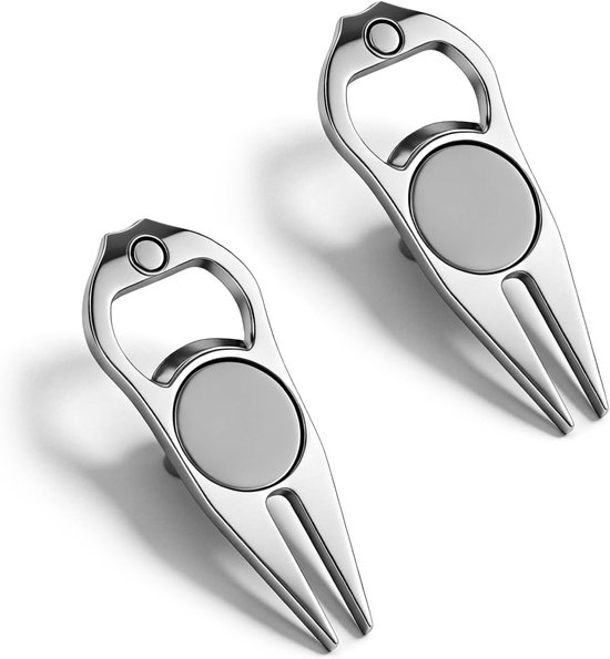 2 Stuks Dubbele Pitchfork met Verwijderbare Markers, Ergonomisch Gereedschap voor Golfbaan Onderhoud, Ideaal voor Golfspelers met Drievoudige Track Technologie van Merkloos	