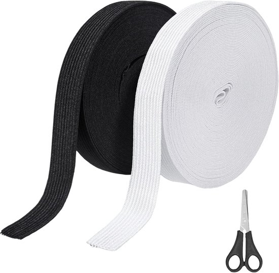 2 Stuks Elastiek Band 20 mm × 10 m - Elastische Banden voor Naaien - Zwart-wit - Plat Elastische Band met Schaar voor Kleren en Broeken van Merkloos	