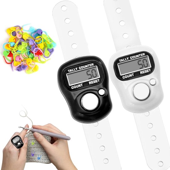 2 stuks elektronische vingertellers - mini-digitale handtellers - 50 mesh-markers voor breien en haken - vingerteller en clicke voor sportactiviteiten van Merkloos	