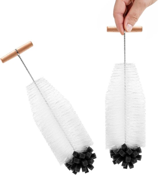 2 stuks flessenborstel, borstels voor Sodastream-fles, 32,5 x 9 cm, flessenborstel met T-handvat, multifunctionele flessenborstel, voor thuis, melktheesalon, koffie