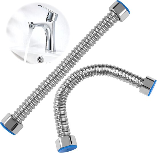 2 stuks flexibele slang 1/2 inch - 20 cm - G1/2 inch x G1/2 inch - roestvrijstalen gegolfde buis - pantserslang - aansluitslang armatuur - flexibele voedingsslang van roestvrij staal - voor kranen - sanitair - waterafvoer van Merkloos	