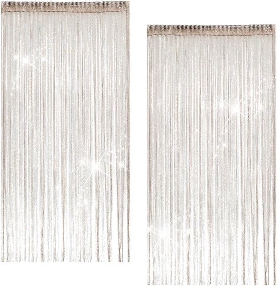 2 Stuks Glitter Koordgordijnen - 100 x 200 cm Kralen Gordijn - Champagnekleurige Vliegenbescherming Draadgordijnen - Kamer Gordijn Vliegengordijn Geschikt voor Bruiloften - Cafés - Restaurants - Deuren van Merkloos	