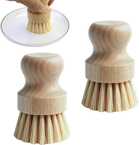 2 stuks groenteborstels, ronde houten champignonborstel, afwasborstel, pannen, afwasborstel, potborstel, keukenspoelbak voor reiniging