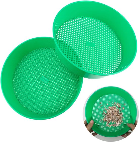 2 stuks - Grondzeven - Tuinbodemzeef - Tuinzeef - Grondzeef - Kunststofzeef - Zandzeef - Bodemzeef - Kunststof tuinzeef - Plastic zandzeef - Tuinieren - Tuingereedschap - voor het zeven van klein grind, aarde en zand - 20.8*5.3 cm - groen van Merkloos	
