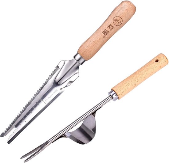 2 stuks Hand Weeder onkruidvork jader gereedschap tuingereedschap roestvrij staal handmatige onkruidsteker onkruidjater worteljager met natuurhouten handvat voor het zaden van je tuin van LESHIRY