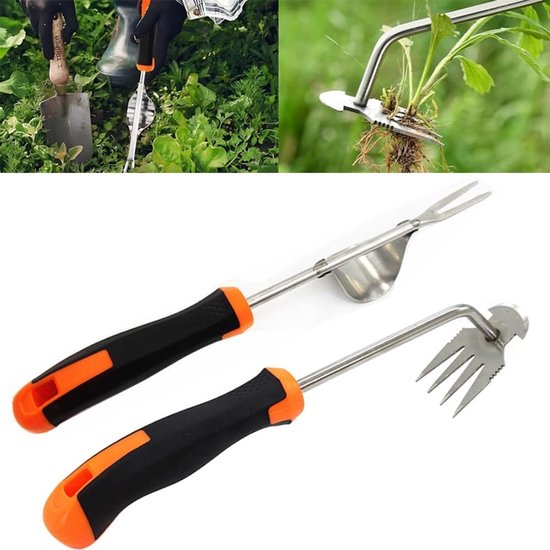 2 Stuks Handmatige Onkruidverwijderaar, Tuingereedschap voor Effectief Uittrekken van Onkruid, RVS Onkruidpuller en Mes voor Tuinonderhoud