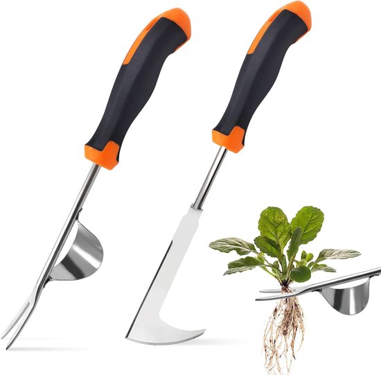 2 stuks handmatige roestvrijstalen onkruidverwijderaar, paardenbloemverwijderaar, onkruidmes, handmatige onkruidverwijderaar, wortelverwijderaar, tuingereedschap, tuinschraper met handvat van Merkloos	