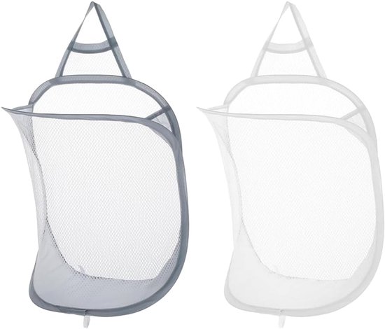 2 stuks hangende wasmand - mesh opvouwbare kleine muur wasmanden - pop-up wasmand organizer vuile kleding - mesh tas draagbare wasbak voor thuis - hotel - reizen - kamperen (wit + grijs) van Merkloos	