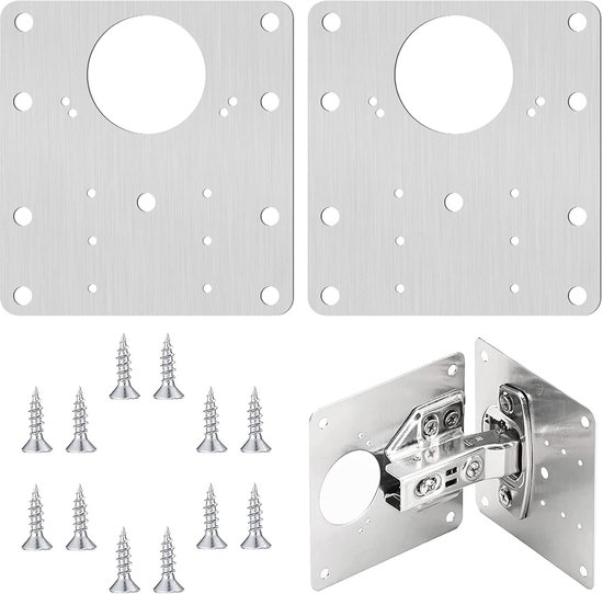 2 stuks kastscharnierreparatieplaat - roestvrij staal - keukenscharnier - schroefscharnier - scharnierreparatieplaat met gat voor houten deuren - kasten - meubels - duurzame scharnieroplossingen - herstelset voor meubels van Merkloos	