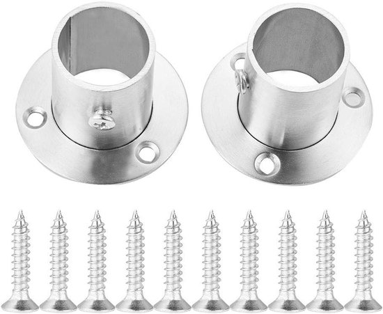 2 Stuks Kledingstang Houder, RVS Douche Stang Flens Set, Stevige Beugels voor Kledingkasten en Douches