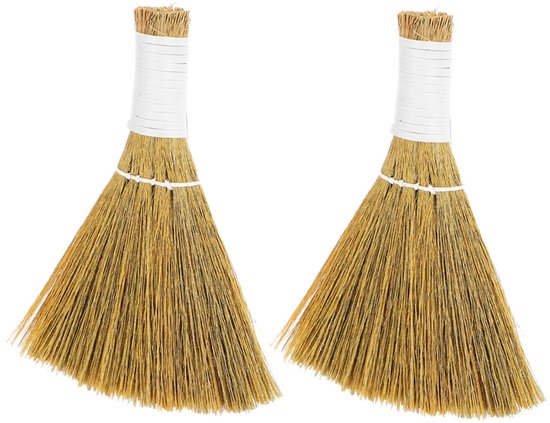 2 stuks Kleine handbezem - bureaubezem - bezem met zachte borstelharen - strobezem - 10*14cm - verwijdert gemakkelijk stof - geschikt voor het schoonmaken van keukens, kantoren, huizen, computers en auto's - Wit van Merkloos	