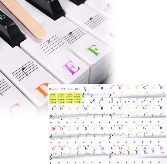 2 stuks kleurrijke pianotoetsenbordstickers voor 37/49/54/61/88 toetsen - grote vetgedrukte brief - notitiestickers - etiketten - transparant en verwijderbaar voor pianoles van Merkloos	